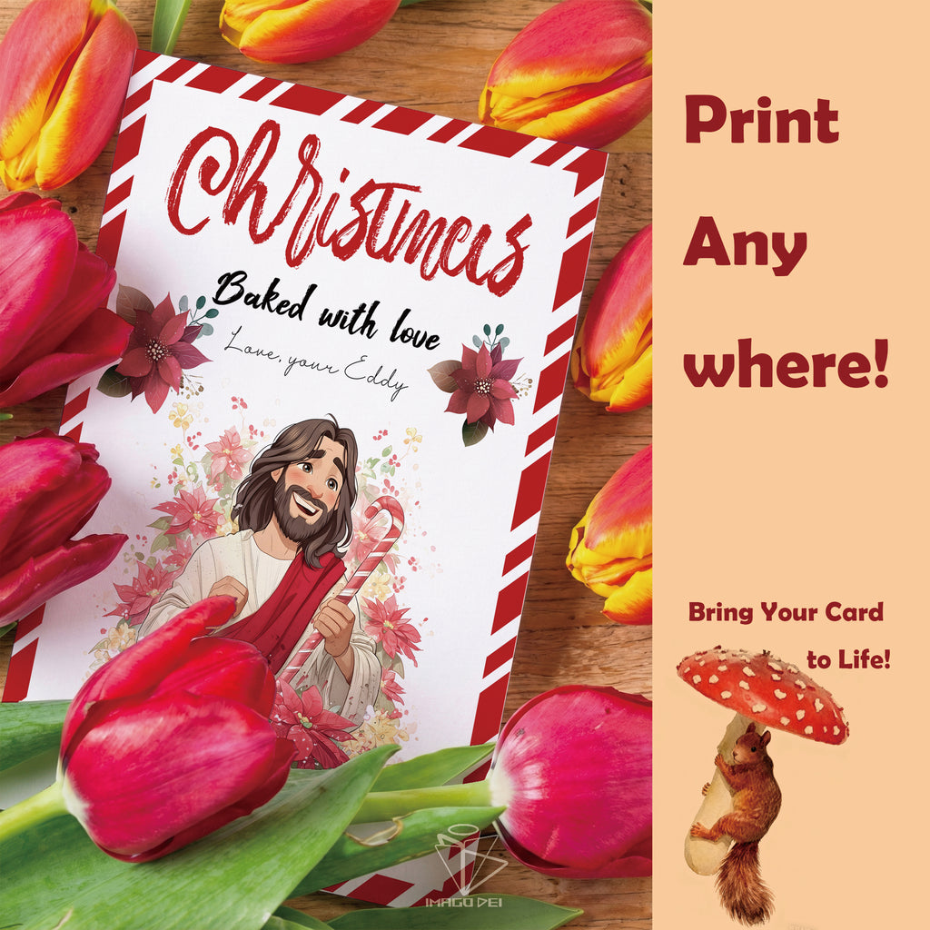 可编辑圣诞贺卡：圣诞老人来信、耶稣、气球和精灵的到来（可打印数字模板 0016）