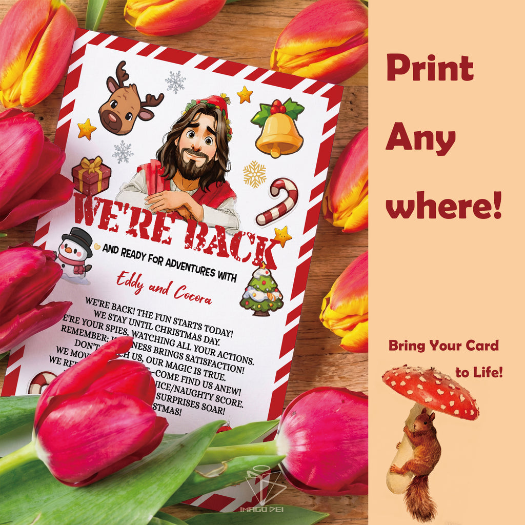 We're Back Letter, Jesus Christian Kids Note, Religious Arrival Card (Printable Digital Template 0008-1)