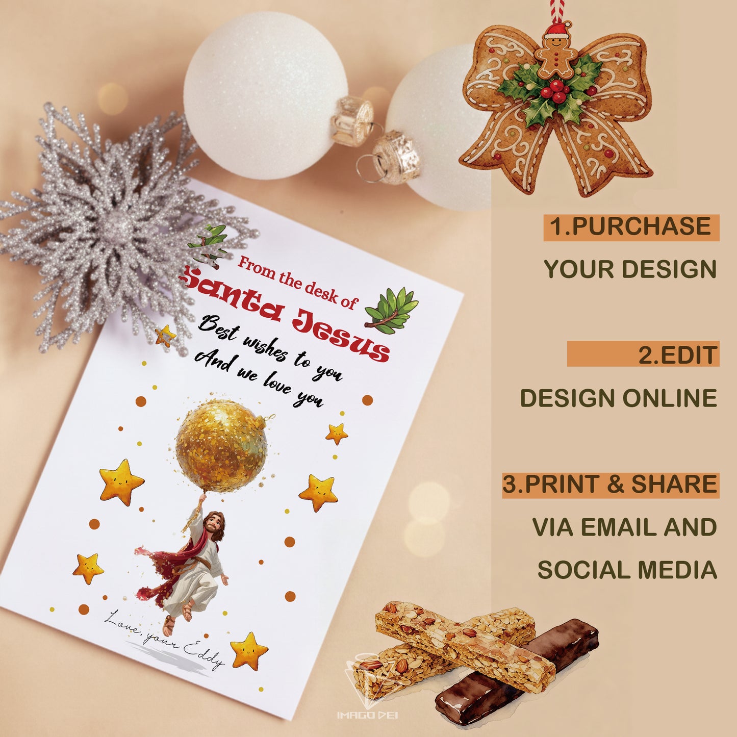 Editable Christmas Card: Letter from Santa Jesus Balloons & Elf Arrival (Printable Digital Template 0016)
