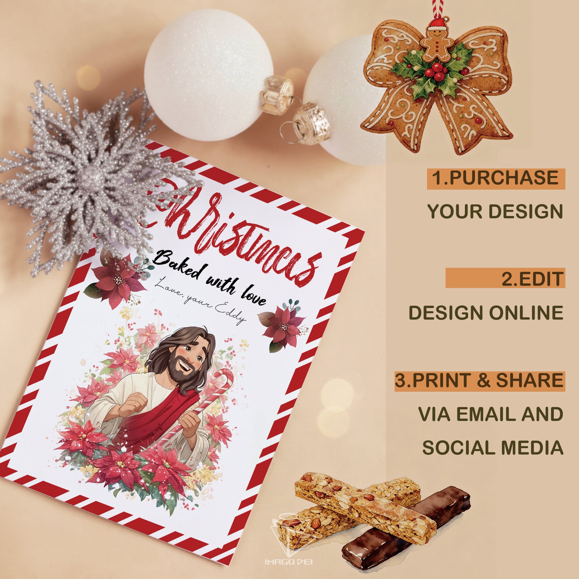 可编辑圣诞贺卡：圣诞老人来信、耶稣、气球和精灵的到来（可打印数字模板 0016）