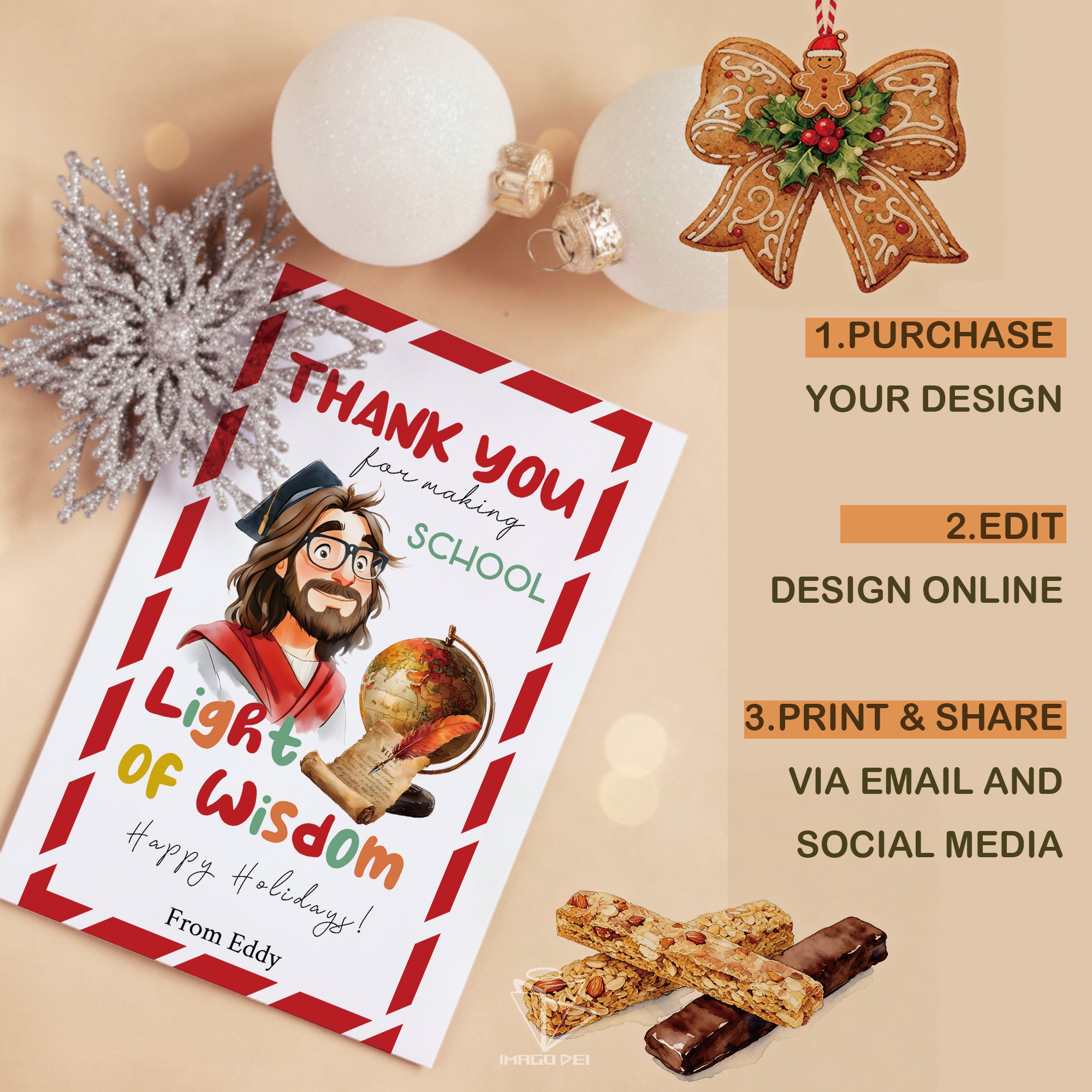 Jesus Teacher Appreciation Card, Thank You, Graduation Cap, Educator Note (Printable Digital Template 0021)