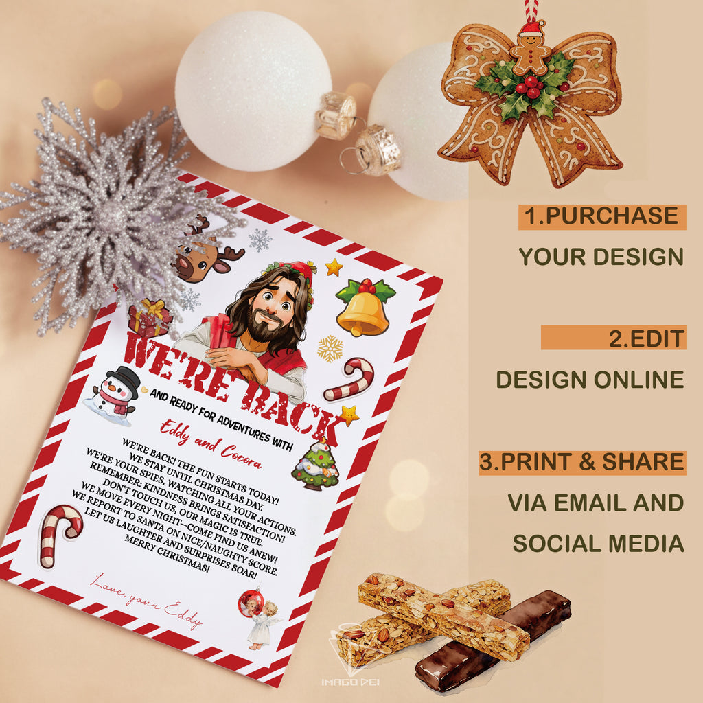 We're Back Letter, Jesus Christian Kids Note, Religious Arrival Card (Printable Digital Template 0008-1)