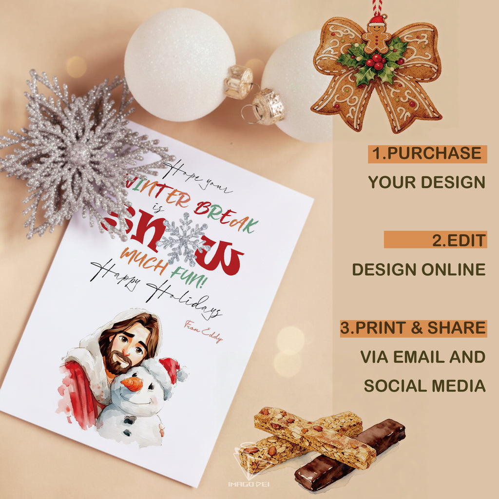 Jesus Snowman Christmas Card, Religious Holiday Art, Christian Xmas Blessing (Printable Digital Template 0010)