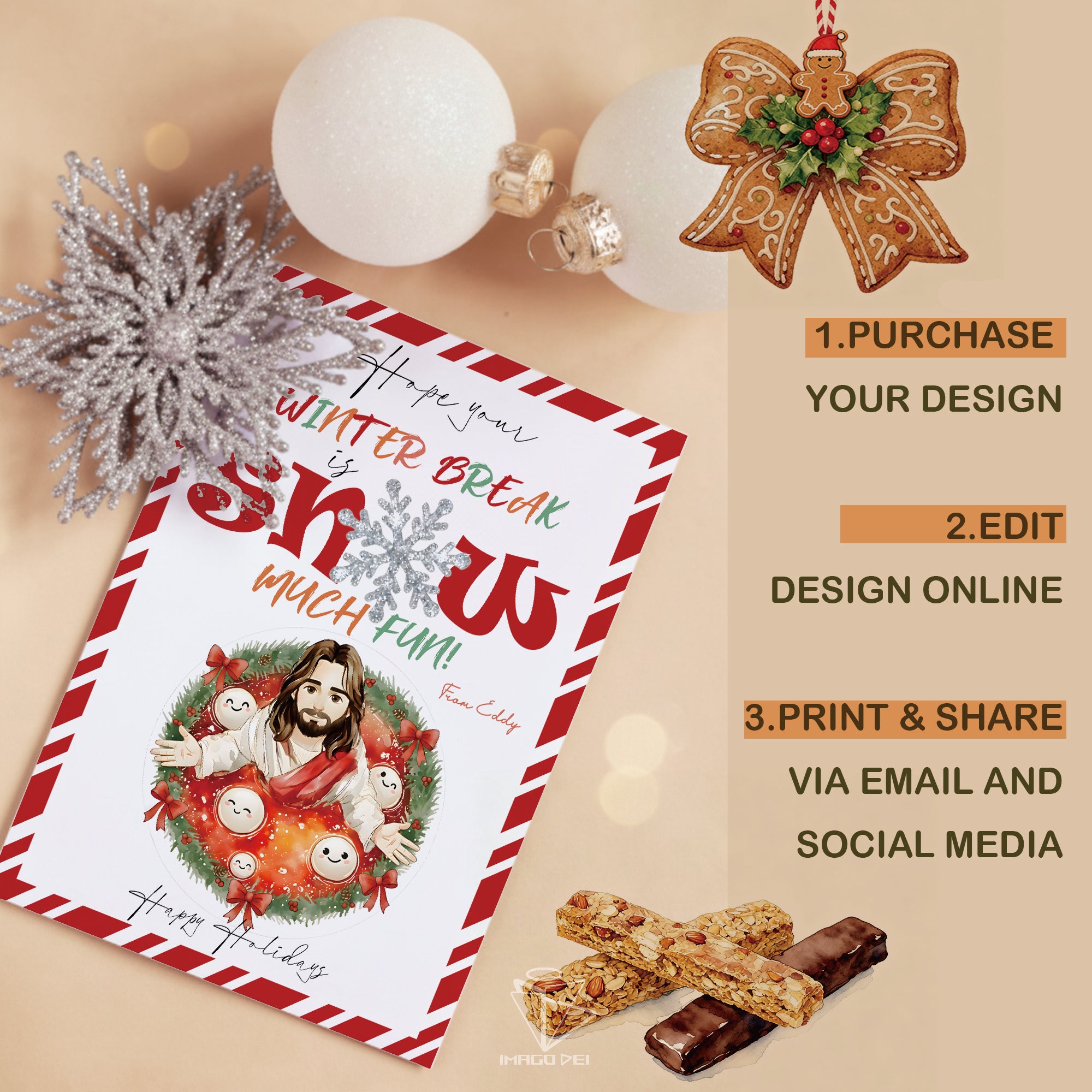 Jesus Christmas Pudding Card, Religious Holiday Art, Christian Xmas Greeting (Printable Digital Template 0007)