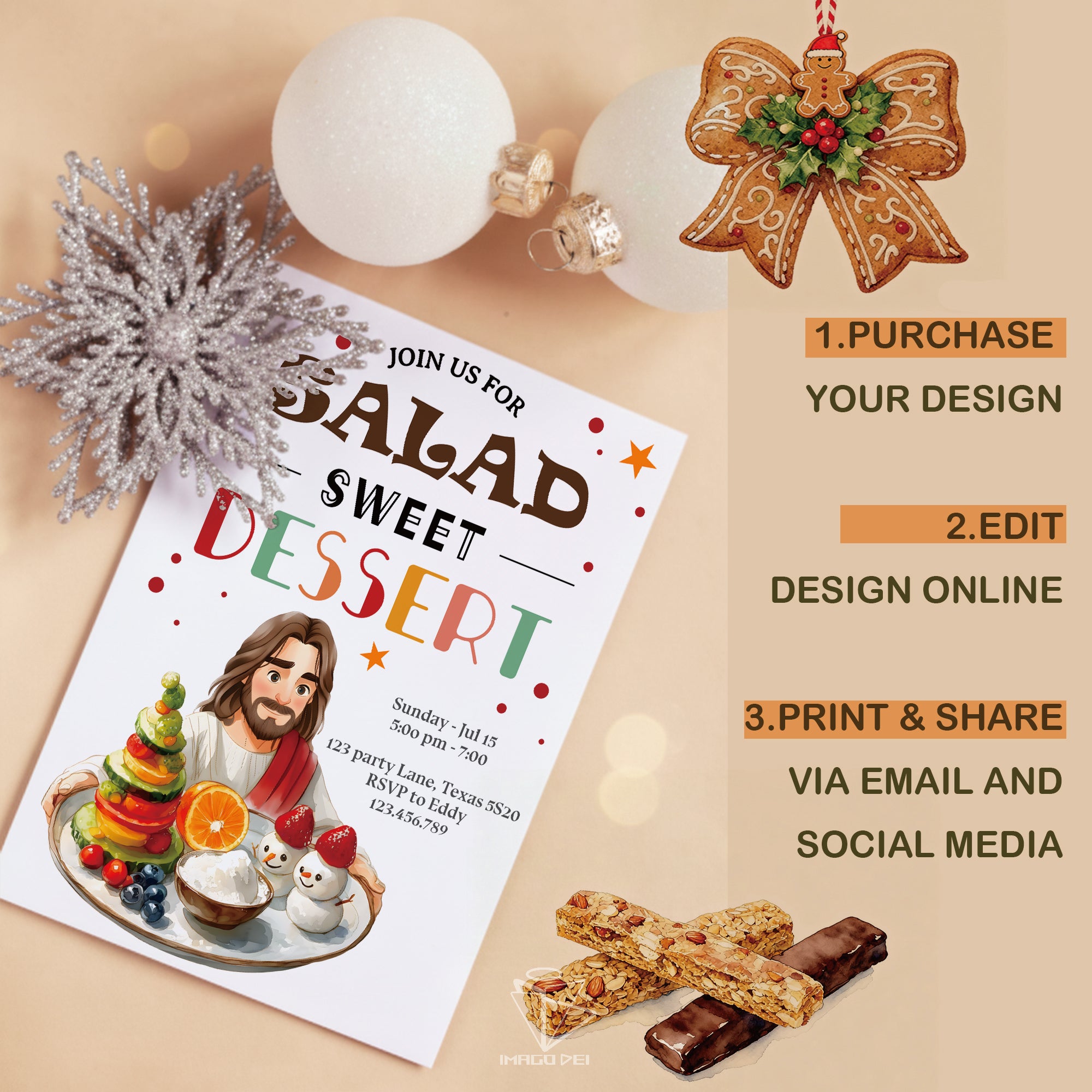 可编辑圣诞贺卡：圣诞老人来信、耶稣、气球和精灵的到来（可打印数字模板 0016）