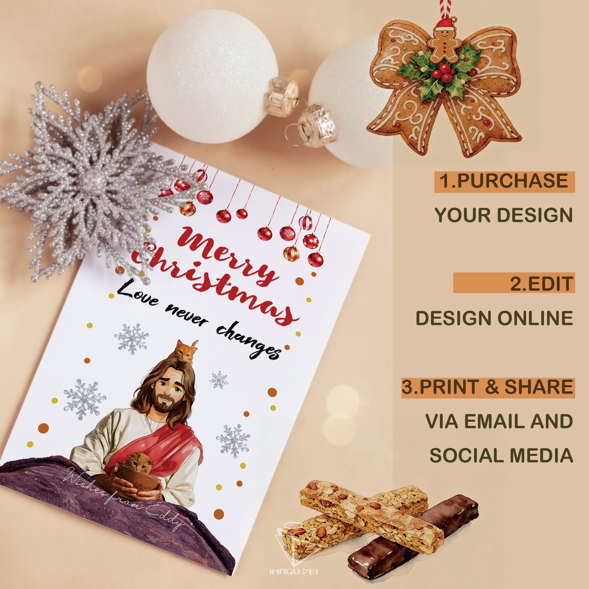 可编辑圣诞贺卡：圣诞老人来信、耶稣、气球和精灵的到来（可打印数字模板 0016）