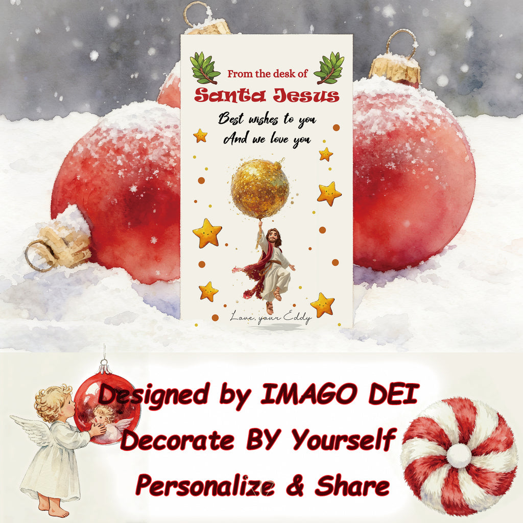 Santa Jesus Elf Arrival Card, Christian Funny Letter, Religious Note (Printable Digital Template 0016)