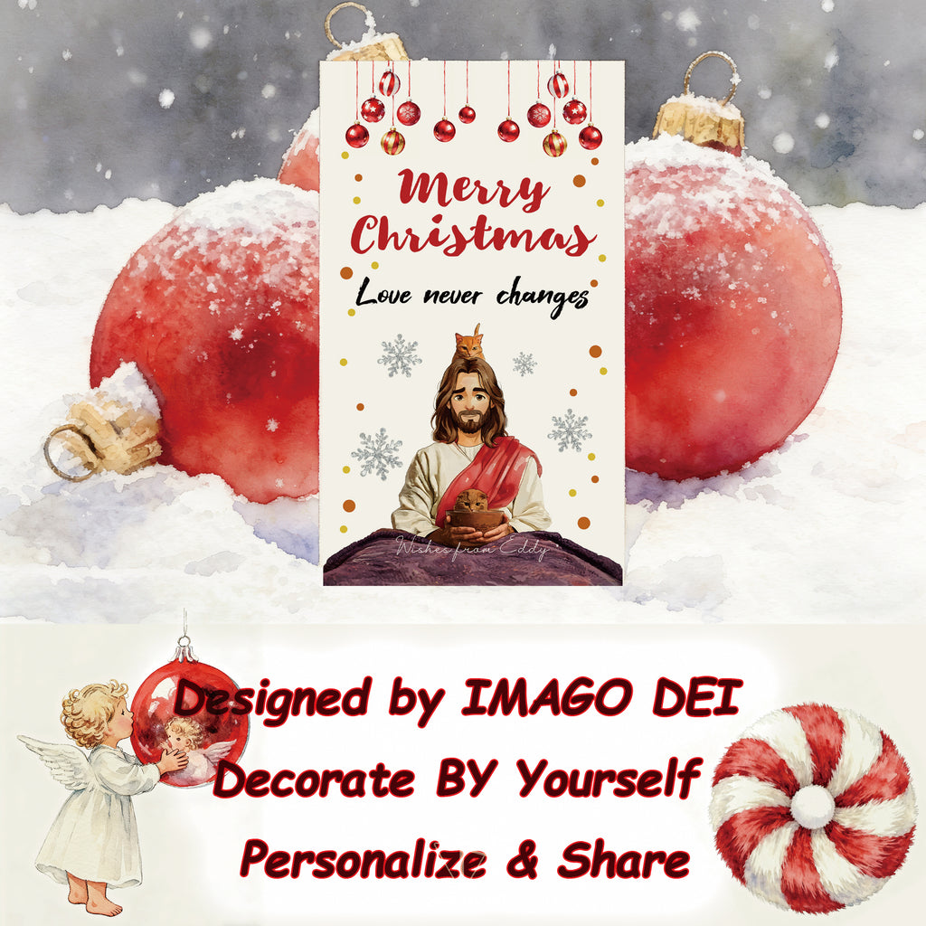 可编辑圣诞贺卡：圣诞老人来信、耶稣、气球和精灵的到来（可打印数字模板 0016）