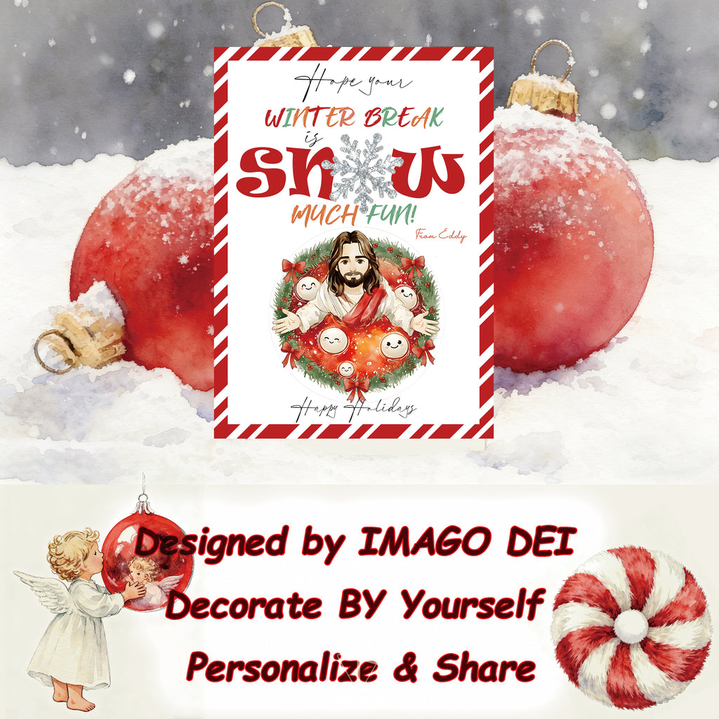 Jesus Christmas Pudding Card, Religious Holiday Art, Christian Xmas Greeting (Printable Digital Template 0007)