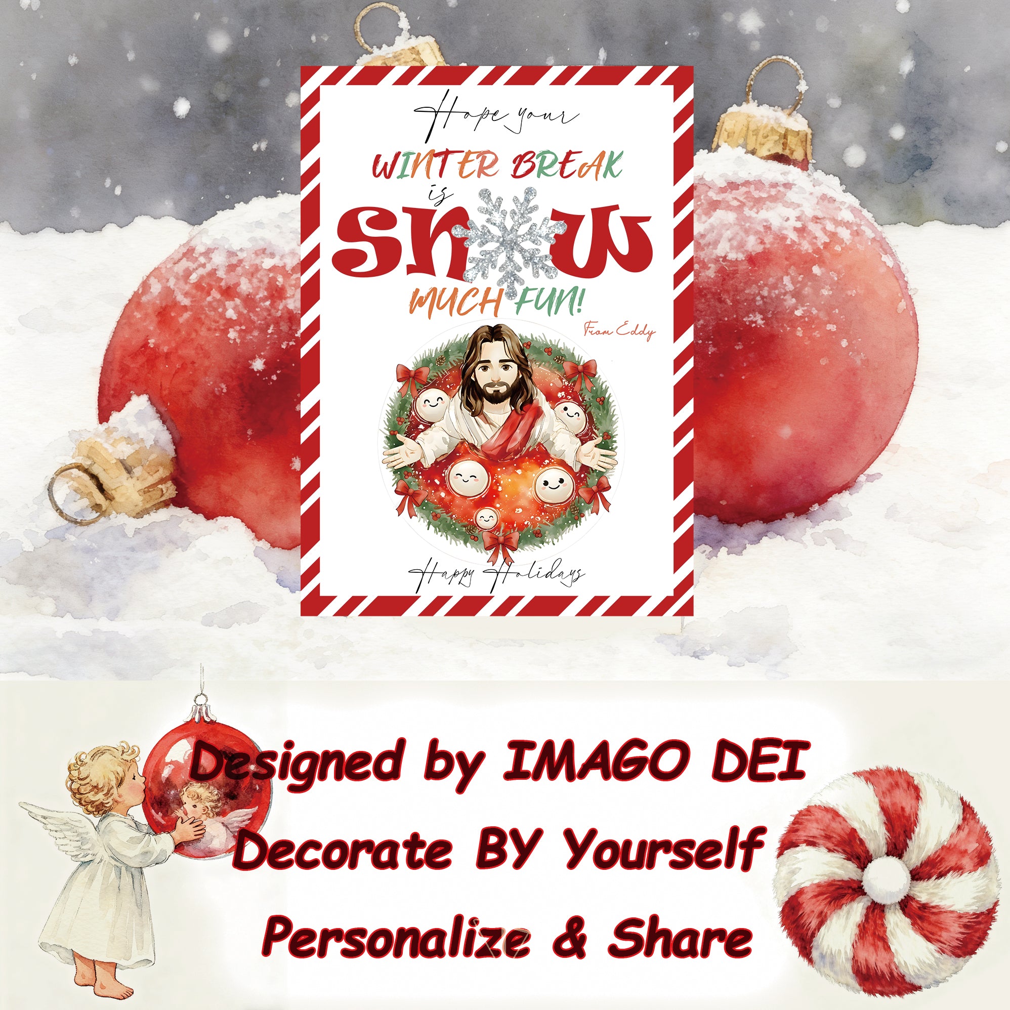 Jesus Christmas Pudding Card, Religious Holiday Art, Christian Xmas Greeting (Printable Digital Template 0007)