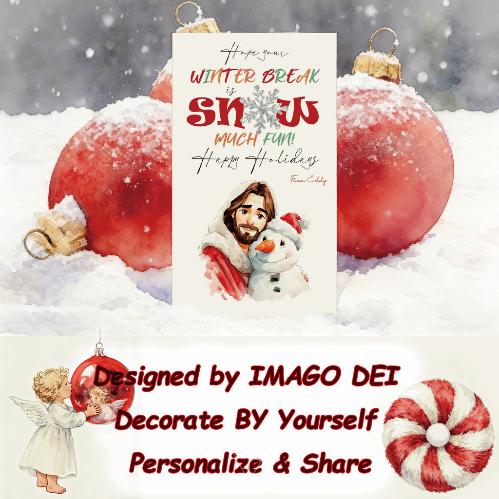 Jesus Snowman Christmas Card, Religious Holiday Art, Christian Xmas Blessing (Printable Digital Template 0010)