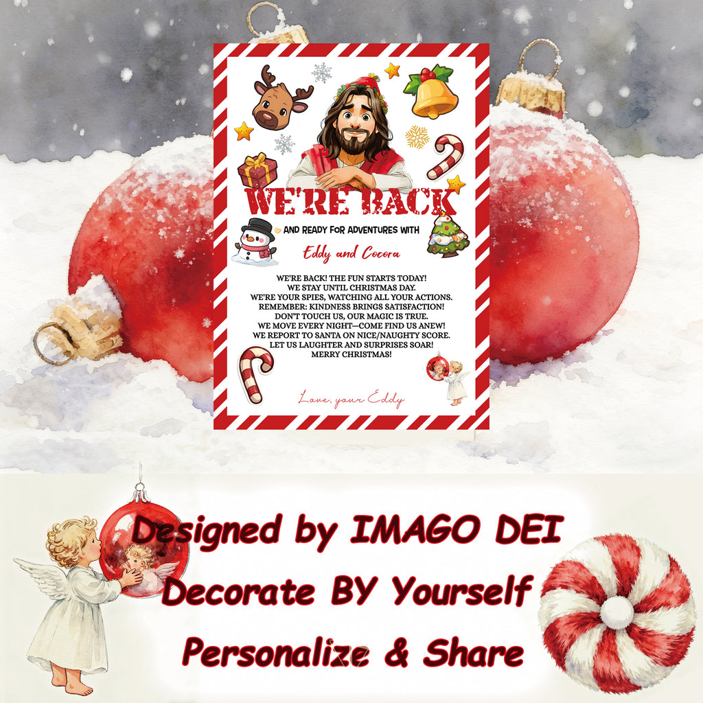 We're Back Letter, Jesus Christian Kids Note, Religious Arrival Card (Printable Digital Template 0008-1)