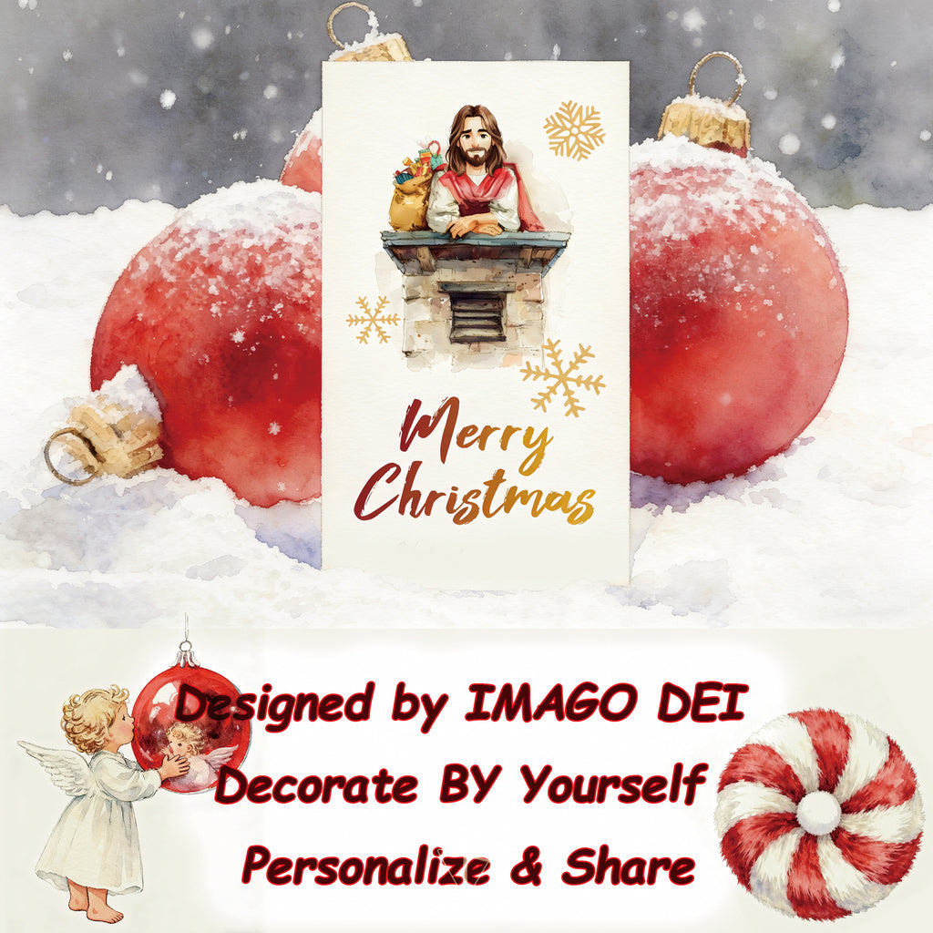 可编辑圣诞贺卡：圣诞老人来信、耶稣、气球和精灵的到来（可打印数字模板 0016）