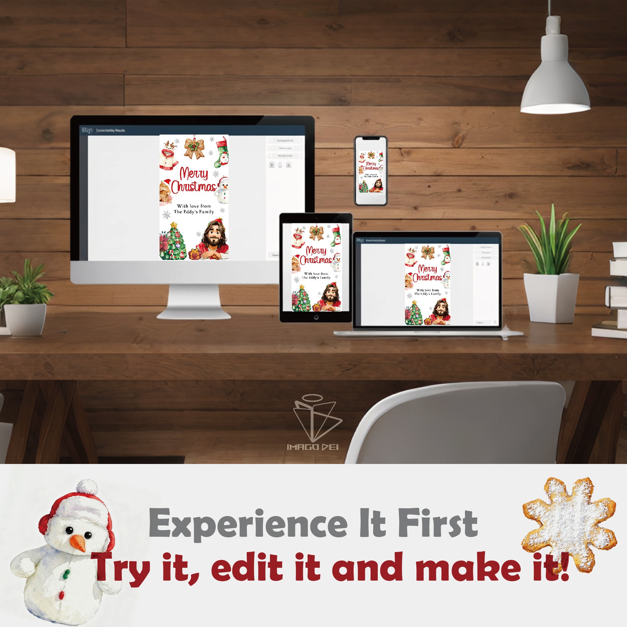 Jesus Merry Christmas Greeting, Religious Festive Ornament Card (Printable Digital Template 0022)