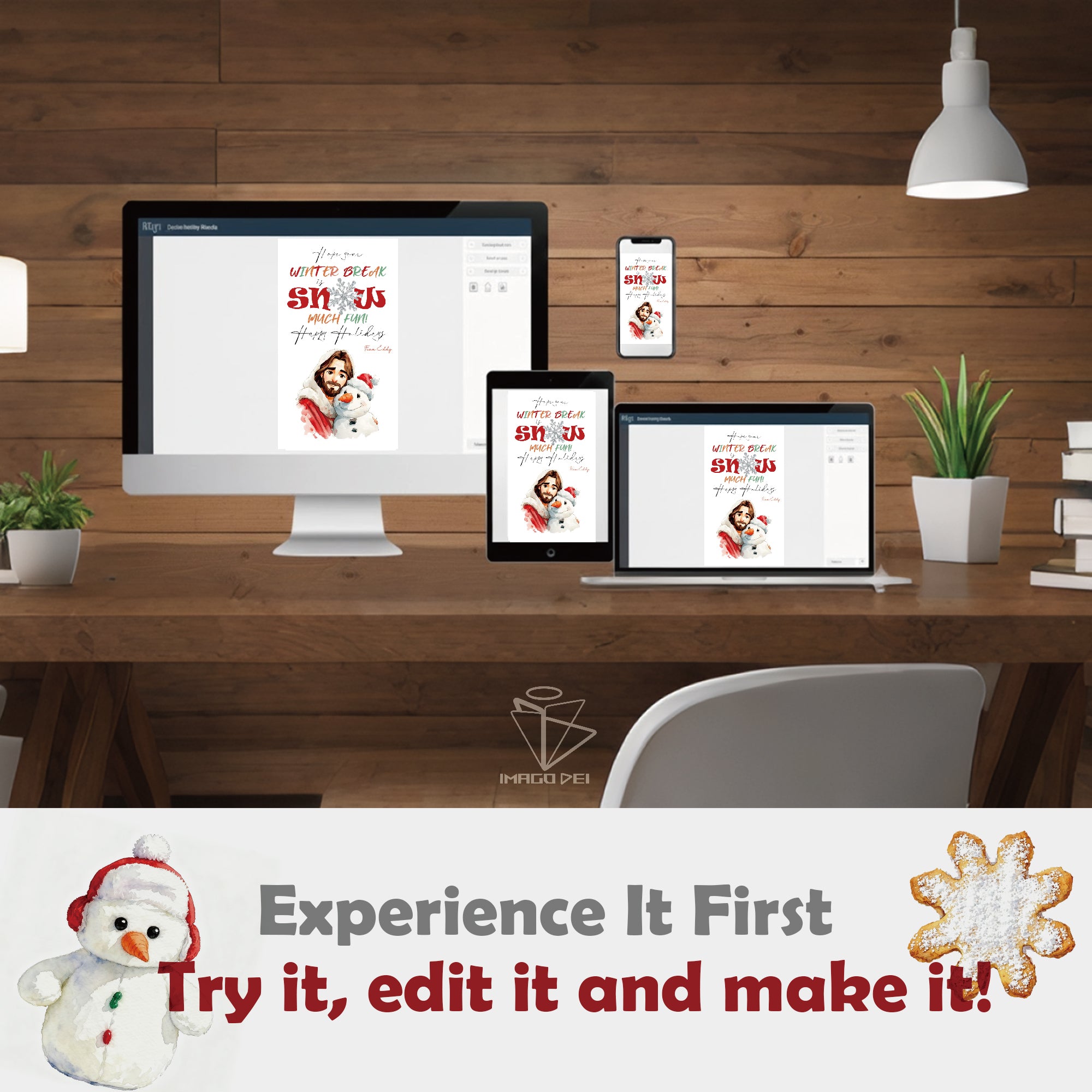 Jesus Snowman Christmas Card, Religious Holiday Art, Christian Xmas Blessing (Printable Digital Template 0010)