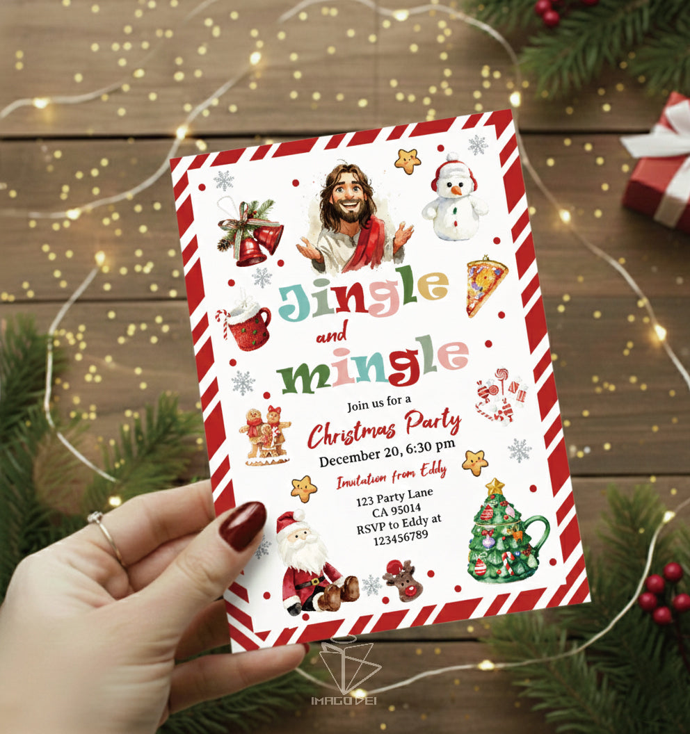 Christmas Party Invitation Flyer, Religious Holiday Event Template, Editable Card (Printable Digital Template 0012)
