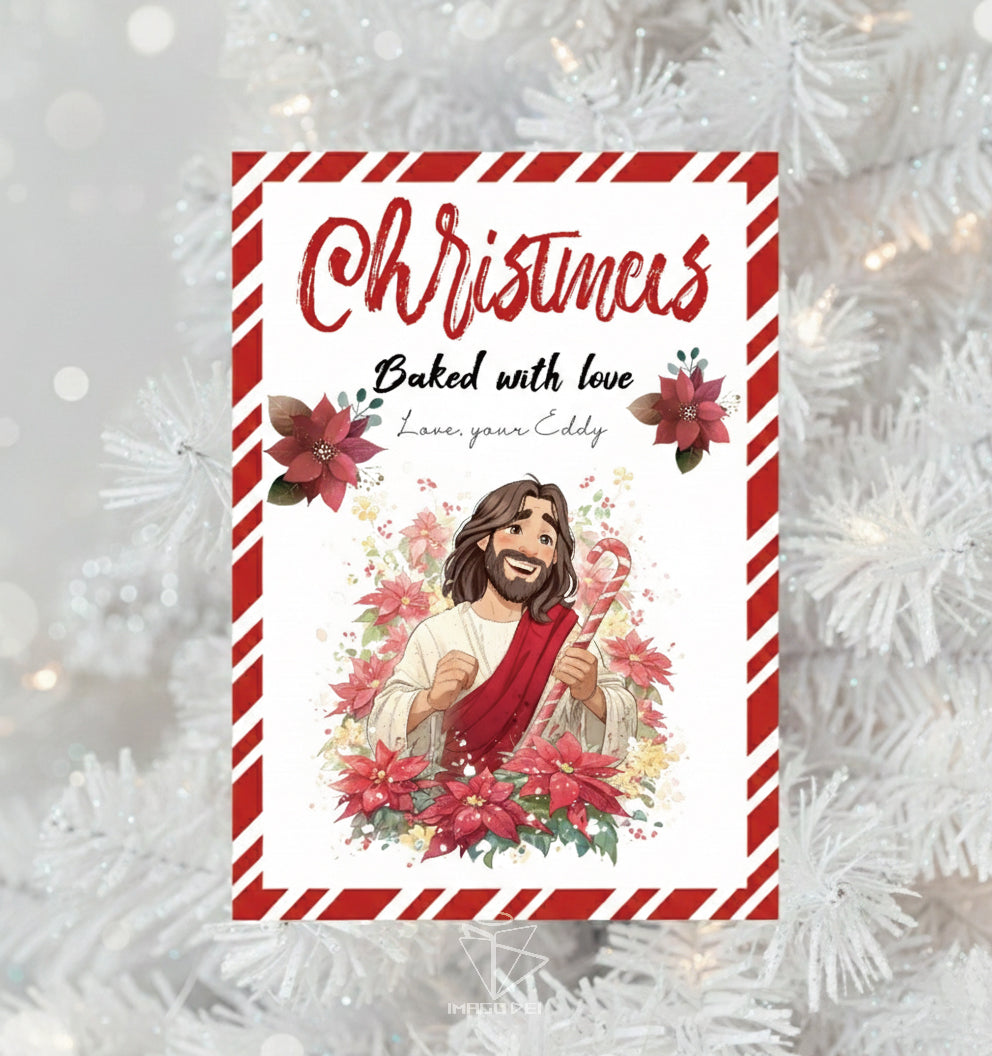 可编辑圣诞贺卡：圣诞老人来信、耶稣、气球和精灵的到来（可打印数字模板 0016）