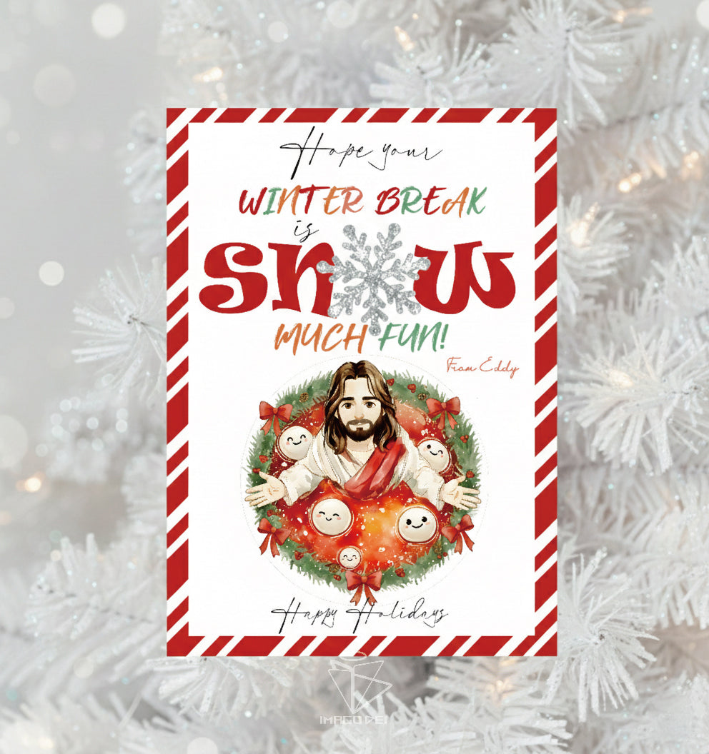 可编辑圣诞贺卡：圣诞老人来信、耶稣、气球和精灵的到来（可打印数字模板 0016）