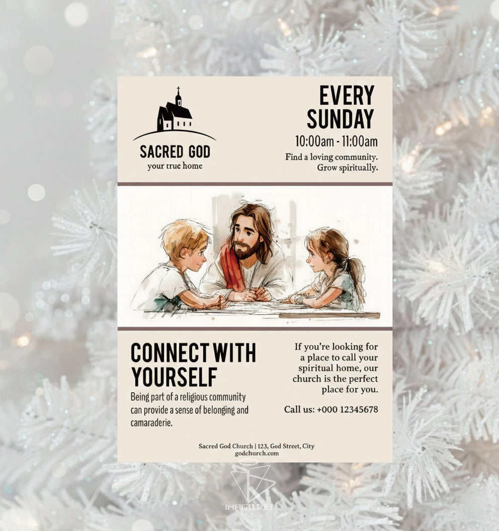 Church Sunday Service Flyer, Religious Invitation Template, Worship Event Poster (Printable Digital Template 0009)