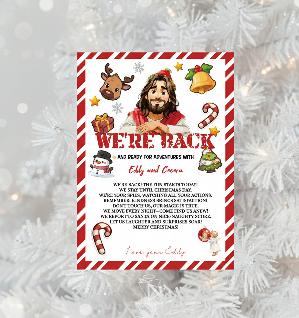 We're Back Letter, Jesus Christian Kids Note, Religious Arrival Card (Printable Digital Template 0008-1)