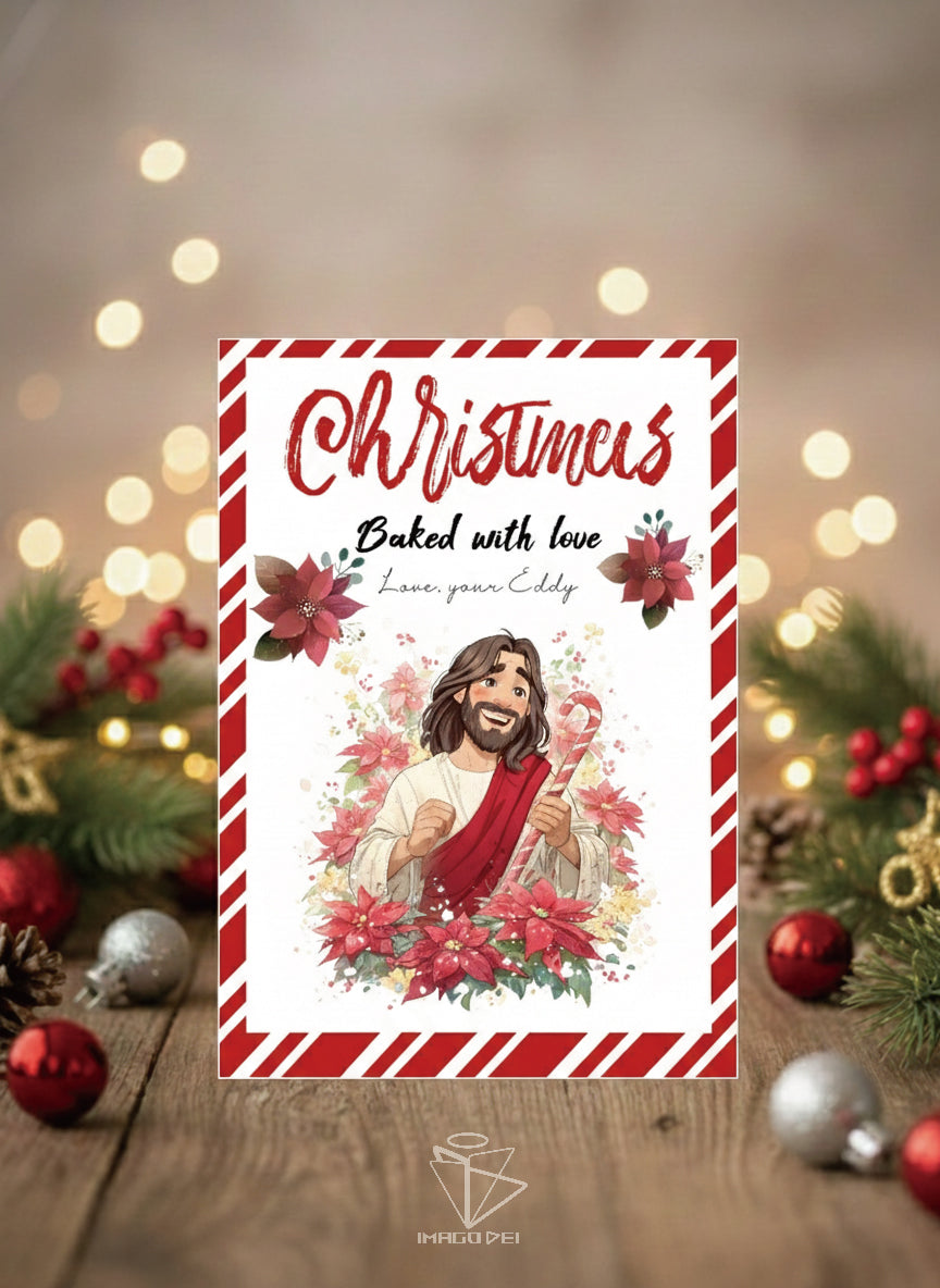 可编辑圣诞贺卡：圣诞老人来信、耶稣、气球和精灵的到来（可打印数字模板 0016）