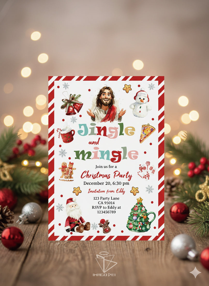 Christmas Party Invitation Flyer, Religious Holiday Event Template, Editable Card (Printable Digital Template 0012)