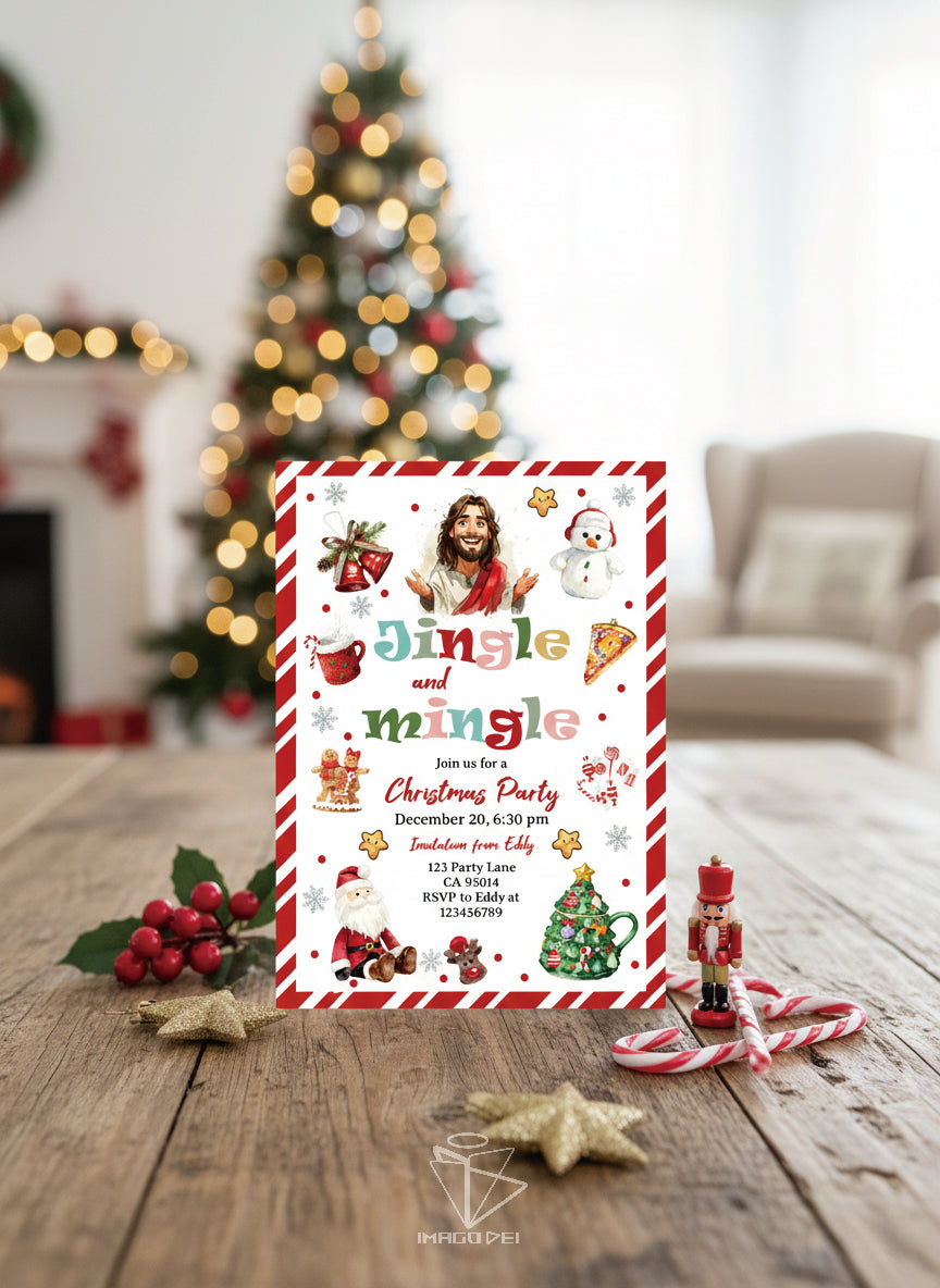 Christmas Party Invitation Flyer, Religious Holiday Event Template, Editable Card (Printable Digital Template 0012)