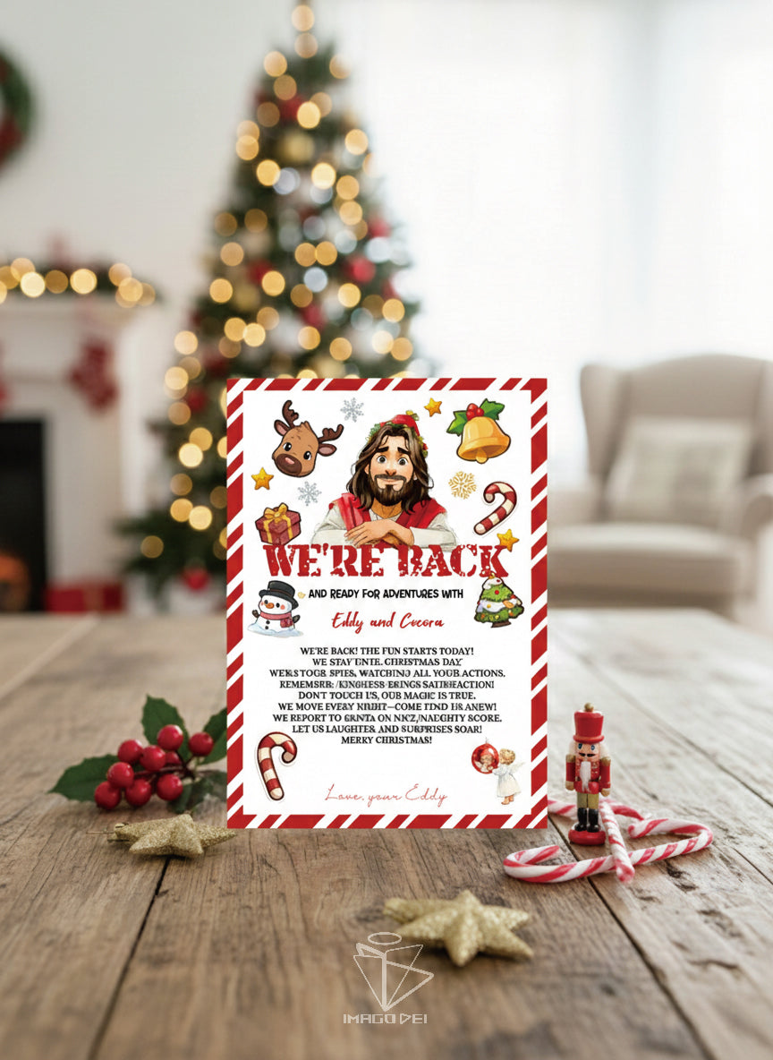 We're Back Letter, Jesus Christian Kids Note, Religious Arrival Card (Printable Digital Template 0008-1)