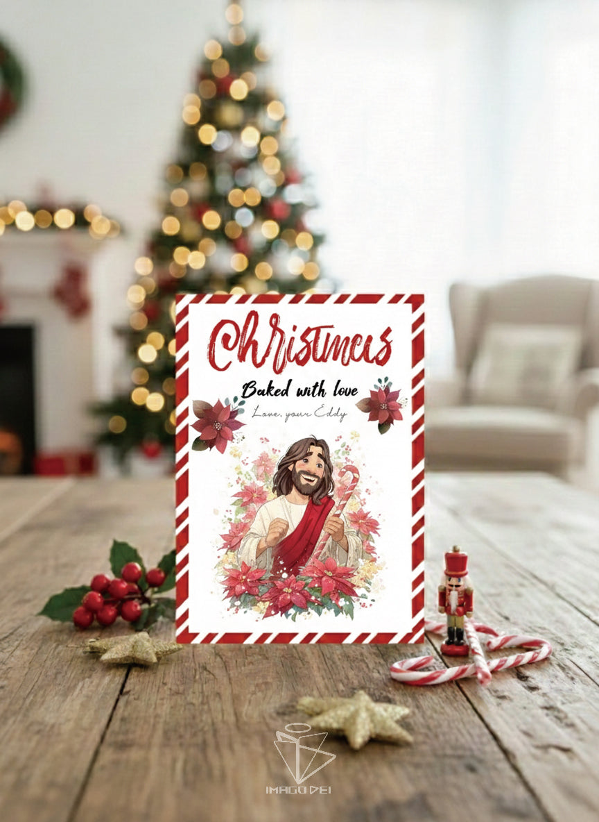 可编辑圣诞贺卡：圣诞老人来信、耶稣、气球和精灵的到来（可打印数字模板 0016）