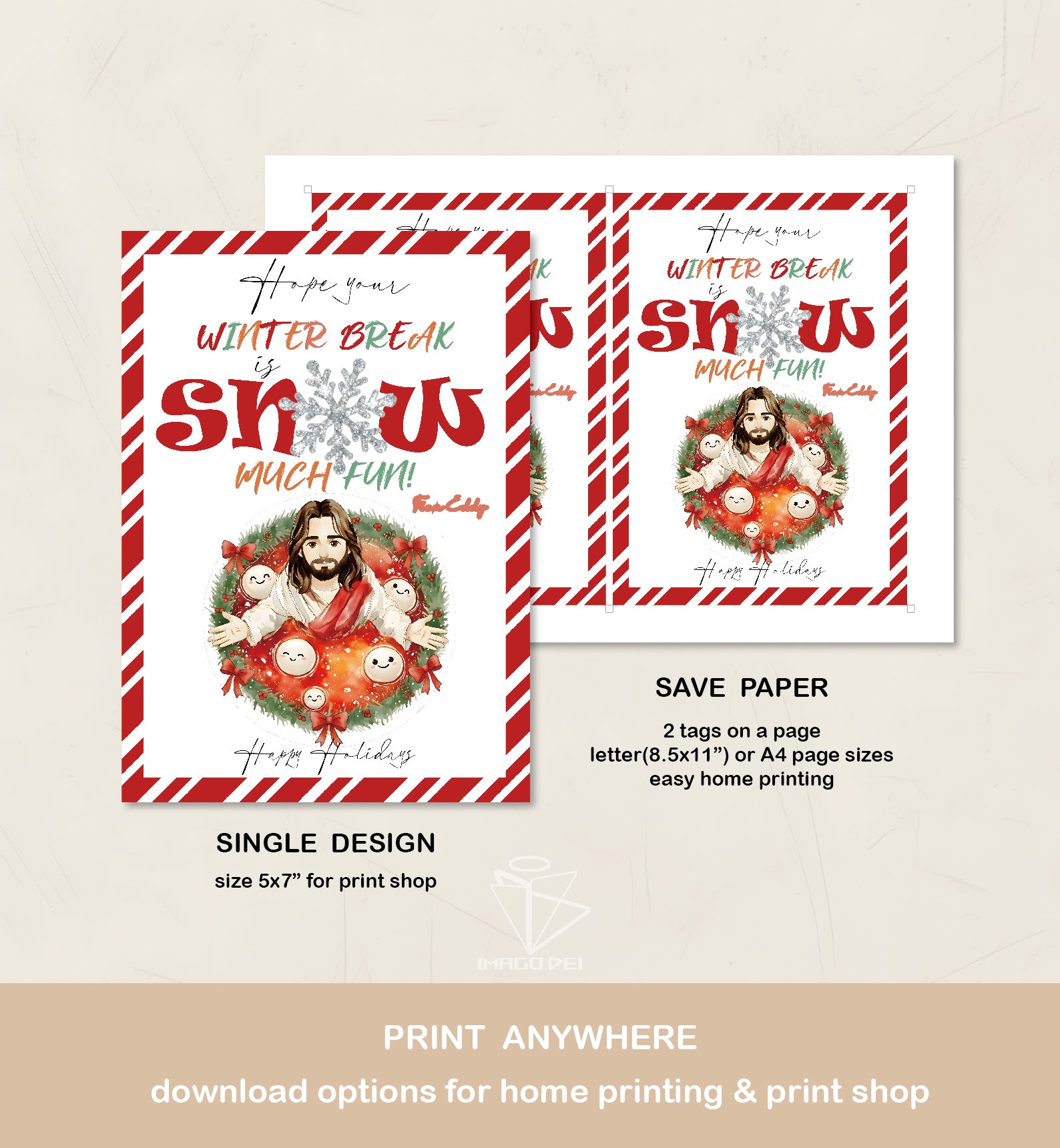 Jesus Christmas Pudding Card, Religious Holiday Art, Christian Xmas Greeting (Printable Digital Template 0007)