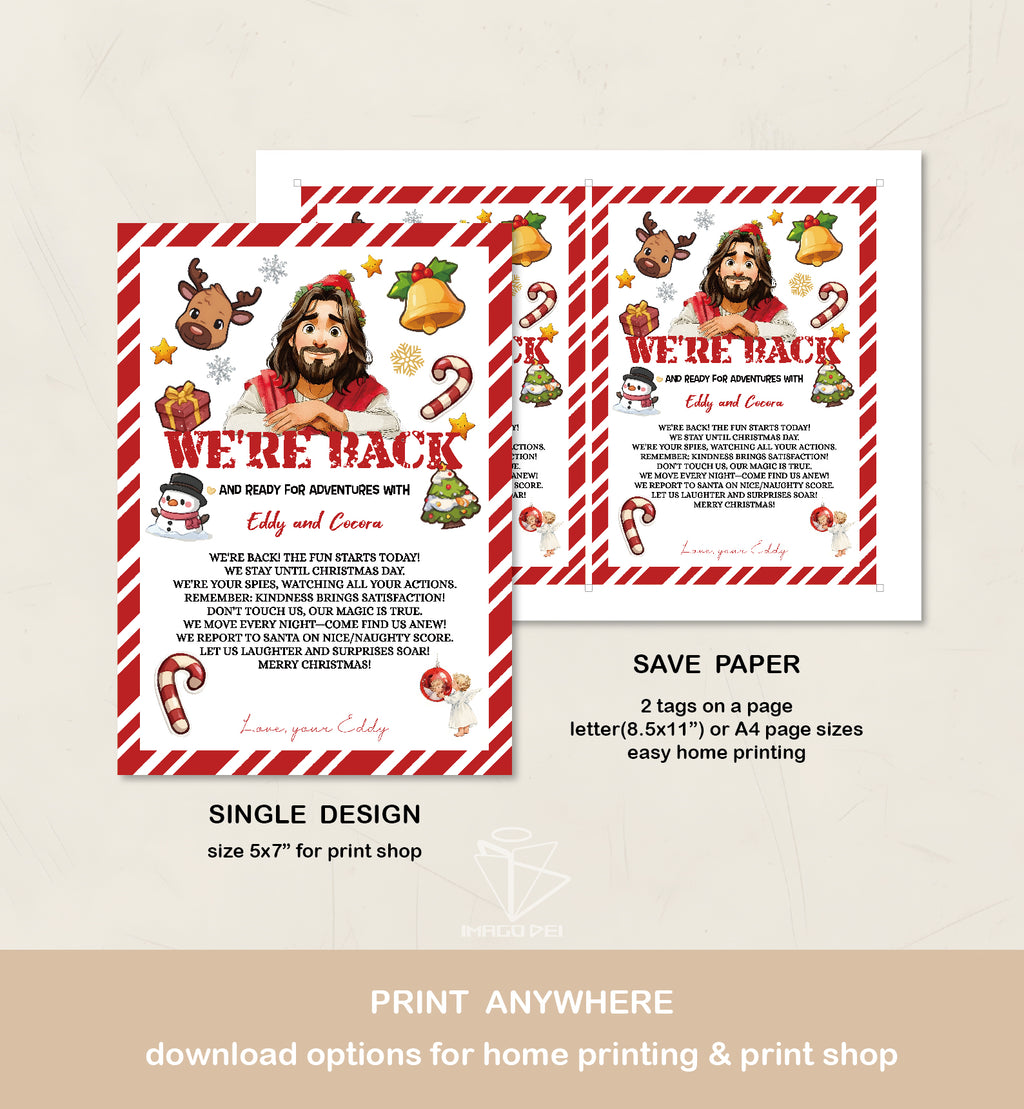 We're Back Letter, Jesus Christian Kids Note, Religious Arrival Card (Printable Digital Template 0008-1)