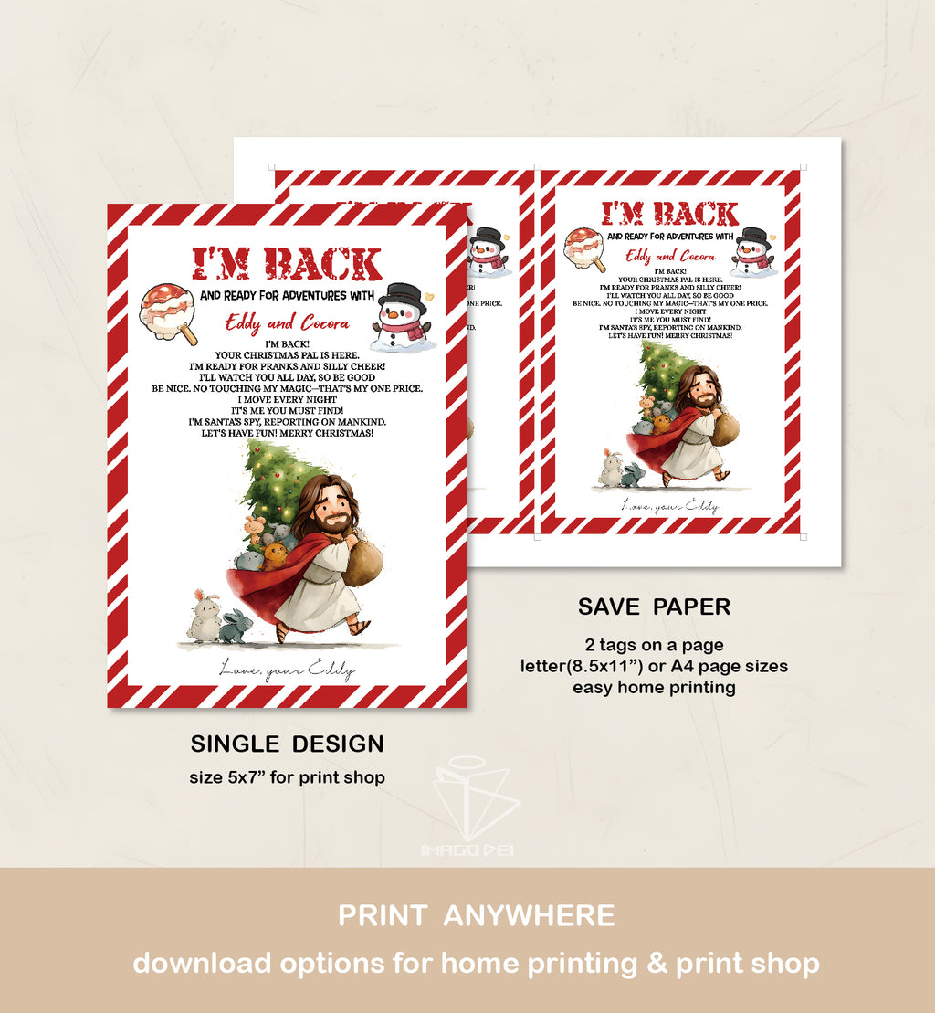 可编辑圣诞贺卡：圣诞老人来信、耶稣、气球和精灵的到来（可打印数字模板 0016）