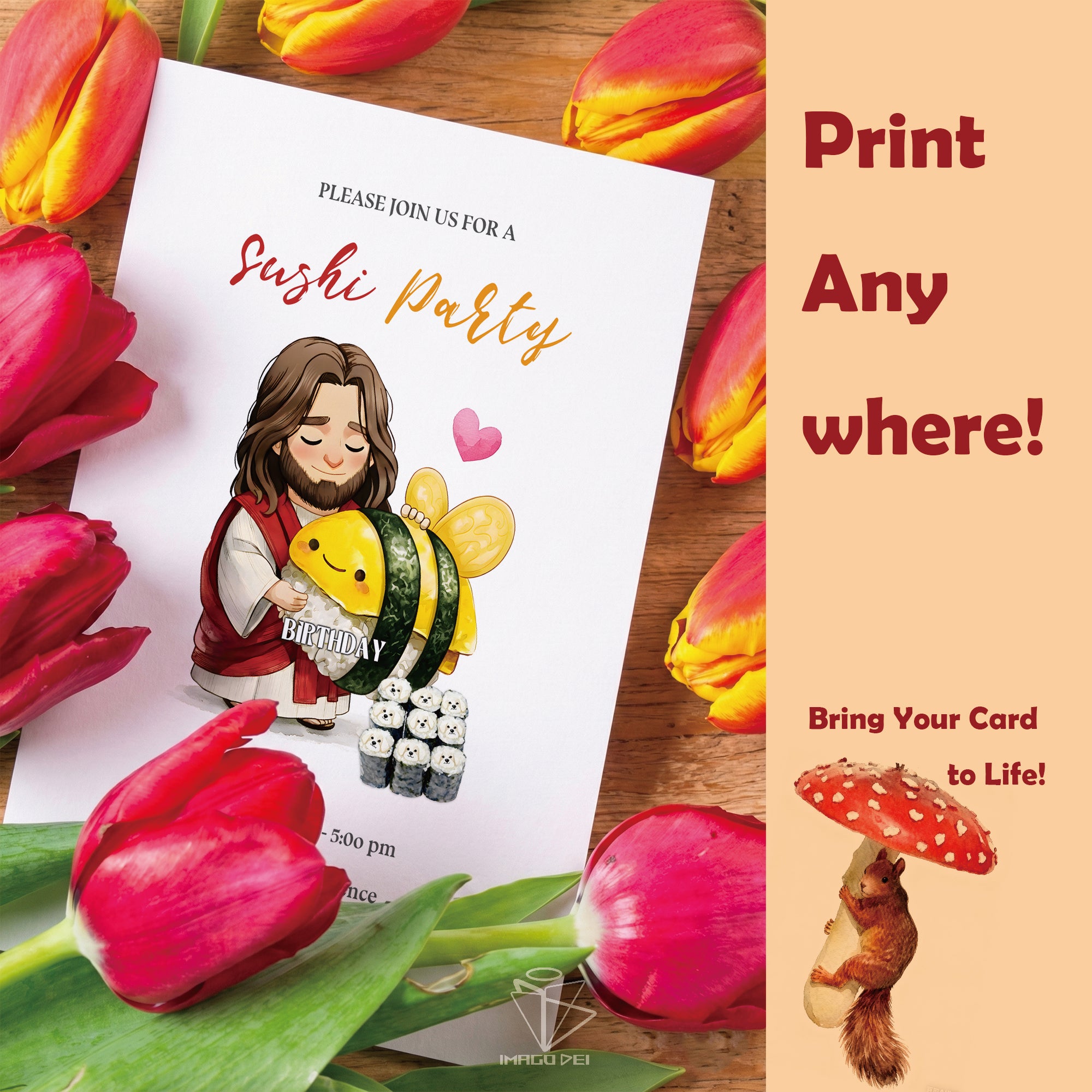 可编辑圣诞贺卡：圣诞老人来信、耶稣、气球和精灵的到来（可打印数字模板 0016）