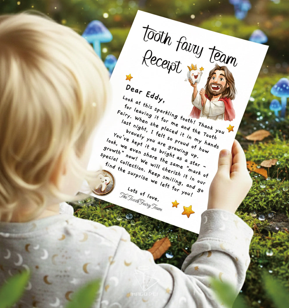 Jesus Tooth Fairy Team Letter, First-Tooth Certificate, Christian Kids Receipt (Printable Digital Template 0024)