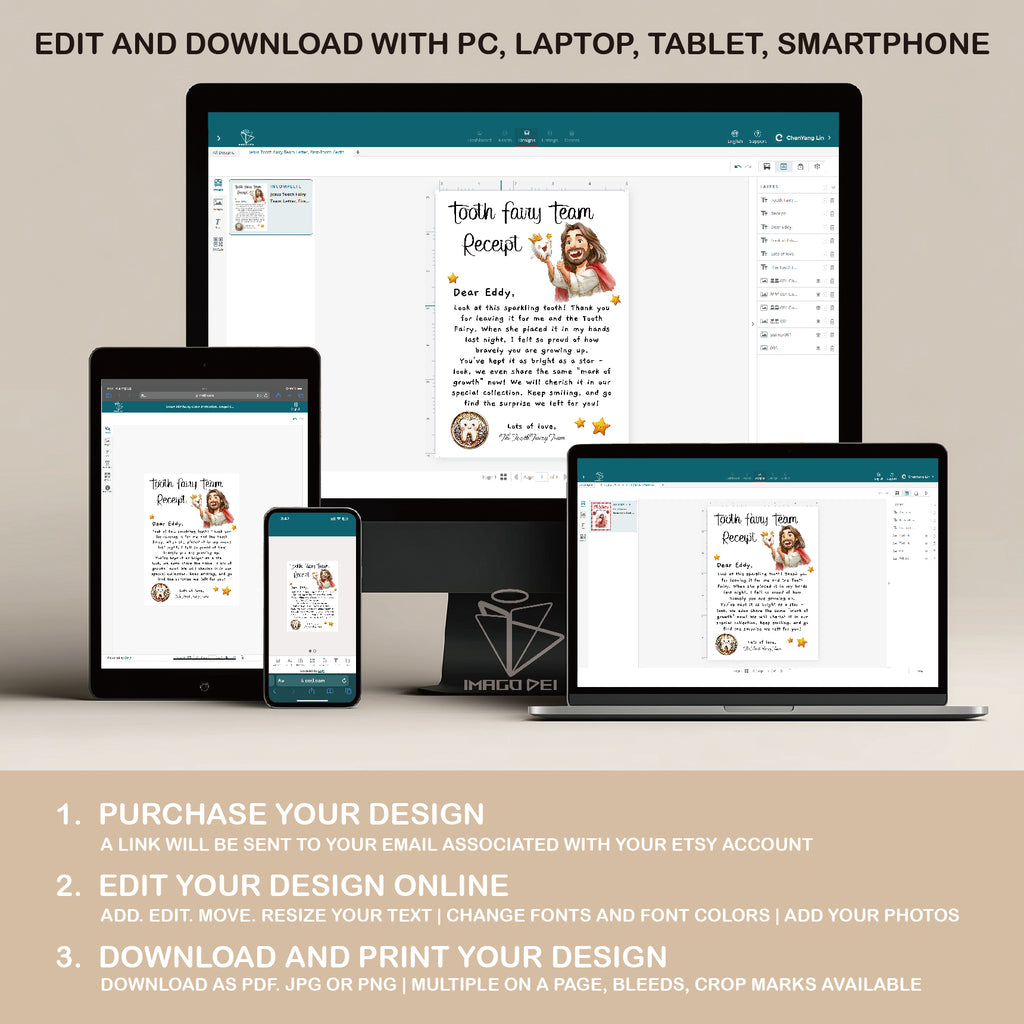 Jesus Tooth Fairy Team Letter, First-Tooth Certificate, Christian Kids Receipt (Printable Digital Template 0024)