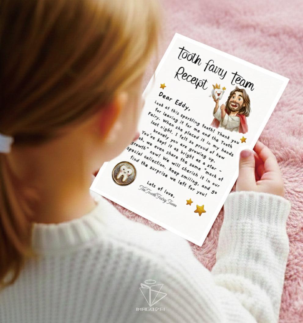 Jesus Tooth Fairy Team Letter, First-Tooth Certificate, Christian Kids Receipt (Printable Digital Template 0024)