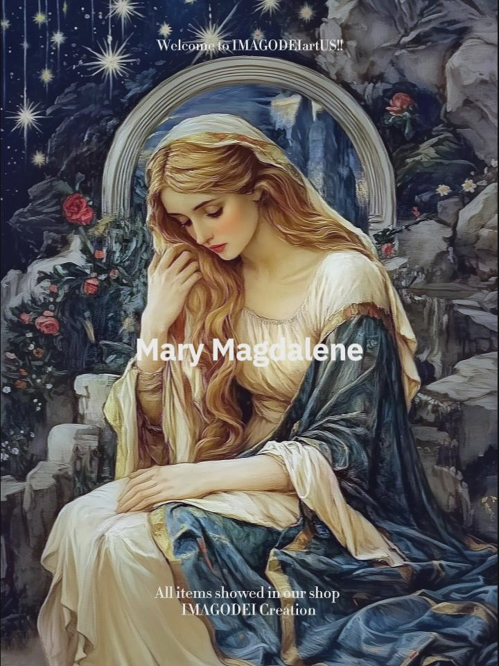可列印基督教牆飾 | 抹大拉的瑪利亞聖經故事古典裝飾 | 星夜油畫