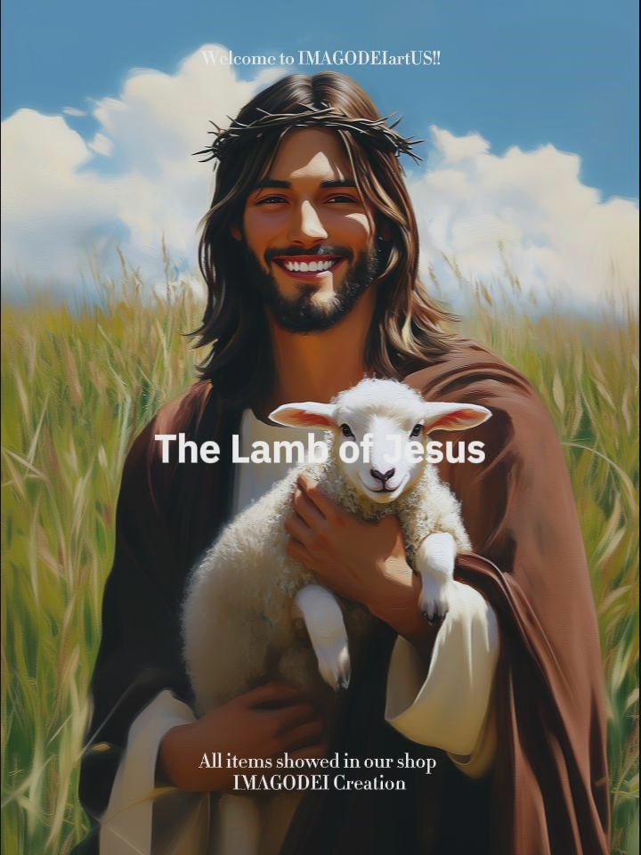 Jesus Holding Lamb Art, Good Shepherd Painting, Christ in Wheat Field, Digital Print