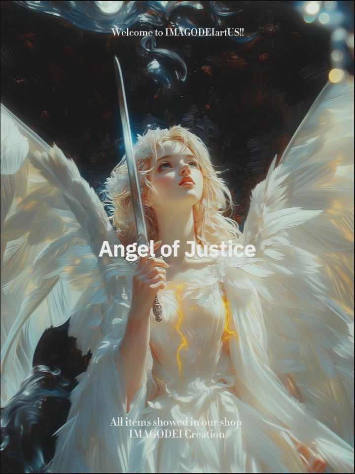 Angel with Sword of Justice Art, Warrior Angel Painting, Spiritual Defense Decor, Digital Print