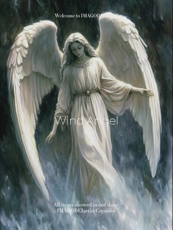 Angel of Wind Wall Art, Ethereal Celestial Painting, Guardian Angel Decor, Catholic Digital Print